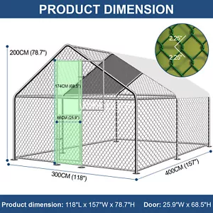 Large Metal Chicken Coop Walk-In Chicken Run 10x13x6.6 ft Peaked Roof with Cover - Picture 1 of 9