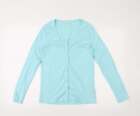 Cotton Traders Womens Blue Crew Neck Cotton Cardigan Jumper Size 8
