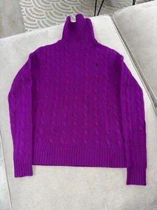 Polo Ralph Lauren Wool Cashmere Cable Roll Neck Jumper S Purple - Picture 1 of 4