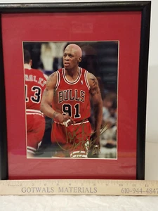 Dennis Rodman Pink Hair Bulls handsigniert mit goldfarbenem Marker 8x10 gerahmt COA - Bild 1 von 15
