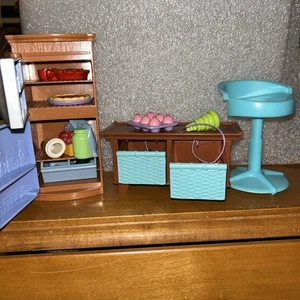 Fisher Price Loving Family Dollhouse Brown Coffee Table/toy Chest + Fridge, Food - Picture 1 of 4
