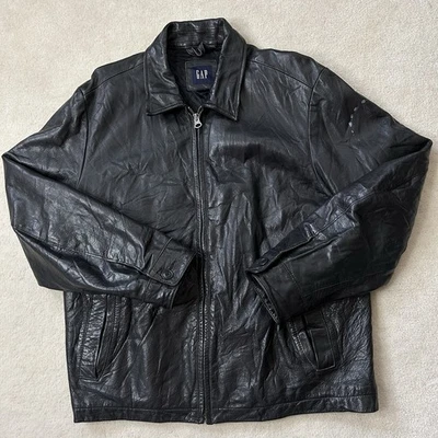Chaqueta de Cuero GAP De Colección Para Hombre Mediana Negra Cremallera Completa Motociclista Forrada Bombardero Foto 1 de 4