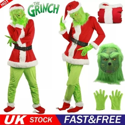 Adult Costume The Grinch Mens Christmas Santa Xmas Cosplay Fancy Outfit Set UK