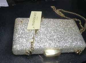NWT! Madison West Original Silver Rhinestone Evening Cocktail  Bag - Picture 1 of 3