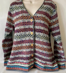 Cárdigan tejido cuello en V lana a rayas Fernando Cano Novica Perú para mujer talla L - Imagen 1 de 4