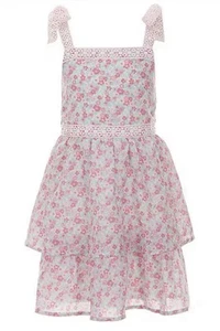 Poppies & Roses Girls Size 10 Sleeveless Tie Straps Double Tiered Floral Dress - Picture 1 of 7