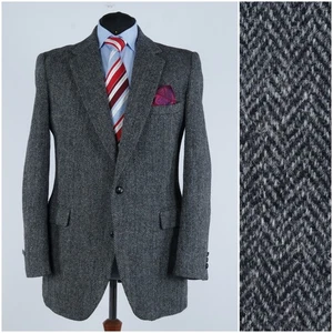 Mens Herringbone HARRIS TWEED Jacket 42L UK Size USA Grey Wool Sport Coat Blazer - Picture 1 of 17