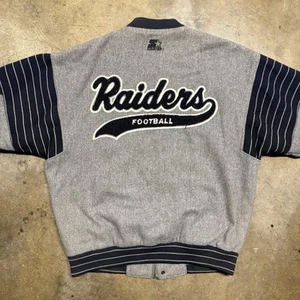 Vintage 80s Starter LA Raiders Wool Varsity Bomber NFL Football Jacket Sz XL - Picture 1 of 9