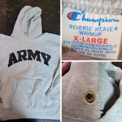 De colección. Sudadera con Capucha Champion Tejido Inverso ARMY, Gris XL, ¿años 80? Foto 1 de 4