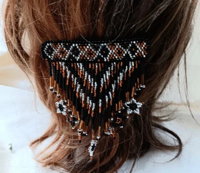 Beaded Boho Hippie Barrette With Star Fringe & French Clip Closure Guatemalan - Image 1 of 4