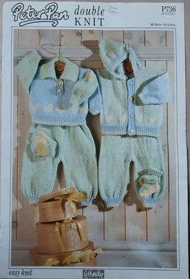 Orig Peter Pan Dk Baby Sweater Jacket Trouser Mitts Socks Knitting Pattern P736 - Image 1 of 2