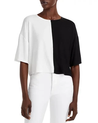 Camiseta relajada AQUA by Bloomingdales bloques de colores divididos M blanco y negro nueva con etiquetas $48 (58 Foto 1 de 4