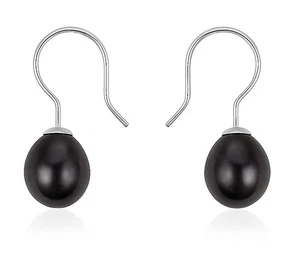 925 Silber Damen Kinder Paar Ohrringe 9 mm Ohrhaken Tropfen  Perle schwarz SWZP - Bild 1 von 2
