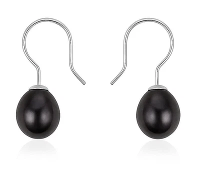 925 Silber Damen Kinder Paar Ohrringe 9 mm Ohrhaken Tropfen  Perle schwarz SWZP - Bild 1 von 2