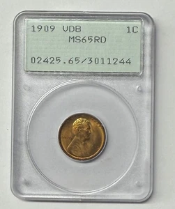 1909-P VDB Lincoln Cent PCGS MS65 RD Rattler Blazing Full Red - Picture 1 of 3