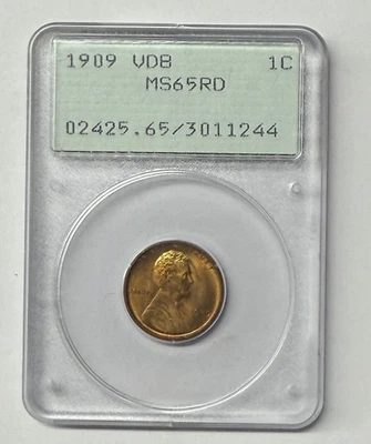1909-P VDB Lincoln Cent PCGS MS65 RD Rattler Blazing Full Red - Image 1 of 3