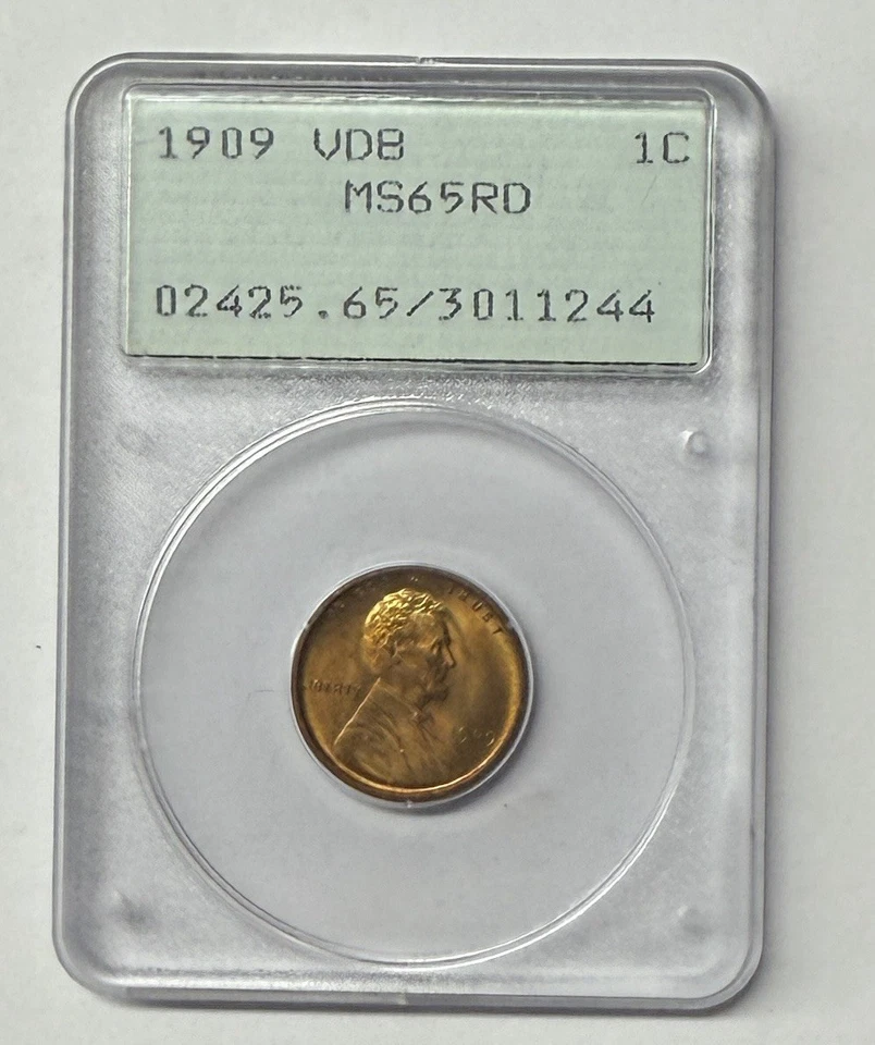 1909-P VDB Lincoln Cent PCGS MS65 RD Rattler Blazing Full Red - Image 1 of 3