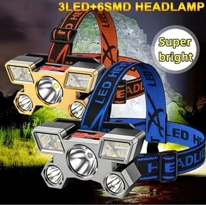 Superhelle 3 LED + 6 SMD Stirnlampe USB wiederaufladbar 4 Nachtmodus - Bild 1 von 6