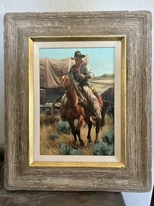 Dipinto ad olio originale Mark Swanson - occidentale, cowboy, cavallo, carro 11x14 - Foto 1 di 5