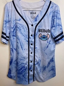 NEW Disney Lilo And STITCH Baseball Jersey T-Shirt Button Short Sleeve Blue - Picture 1 of 4