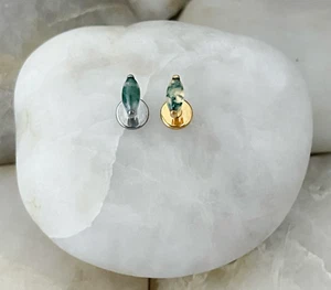 ASTM F136 Titanium Tiny Marquise Natural Stone Moss Agate Prong Set Labret - Picture 1 of 5