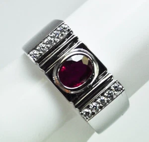 18K/750 White Gold Ruby Diamond Ring /D10-0.20Carats/Cert/ 6.64Grams / Size 8.25 - Picture 1 of 7