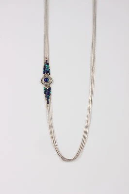 STERLING SILVER LAPIS COLORED & GREEN STONE MULTI STRAND NECKLACE 925 FINE 4852 - Image 1 of 4