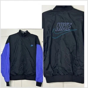 Vintage 1990s Nike Colorblock Purple Black Windbreaker Track Jacket Large - Picture 1 of 15