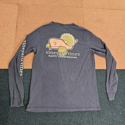 Vineyard Vines Thanksgiving Youth Long Sleeve T-Shirt Large 16 Blue Turkey Q6a - Image 1 of 4