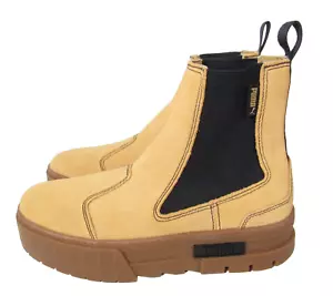 Puma Mayze Suede Khaki Platform Chelsea Boots Women's Size 9 Brown Black Pull On - Picture 1 of 13
