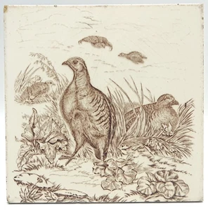 Antique Josiah Wedgwood & Sons Etruria Brown Transfer Tile Pheasants 1876 - Picture 1 of 3