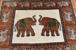 Orientalischer Wollteppich Elefant Design Handgefertigt Dekorativ Beige Farbe 3x4 - Bild 1 von 5
