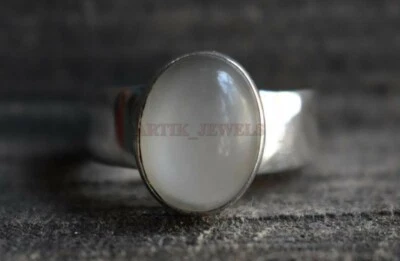 Naturale Pietra di Luna Gemma Con 14K Placcato Oro Bianco Anello Argento per Men - Immagine 1 di 4