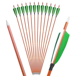 30" Archery Carbon Arrows Bamboo Skin SP500 4" Turkey Feathers Bow Hunting - Picture 1 of 13