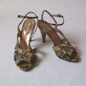GIORGIO FABIANI WOMENS SHOES BROWN BEIGE BLACK ANIMAL PRINT OPEN TOE HEELS SZ 36 - Picture 1 of 7
