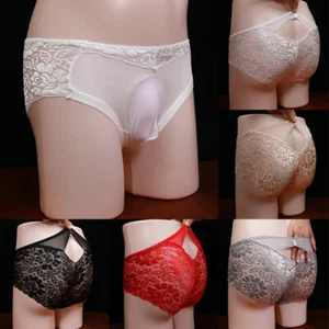 Man Panties Sexy Underwear Sissy Underwear Lace Enhance Pouch Briefs Panties - Picture 1 of 19