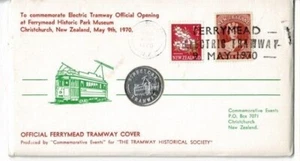Token 1970 STREETCAR Ferrymead Tramways New Zealand in cover relevant postmarks - Picture 1 of 2
