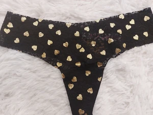 NWT VICTORIA SECRET PINK No-Show Soft Lace Thong Panty Foil Heart Small (A75) - Picture 1 of 4