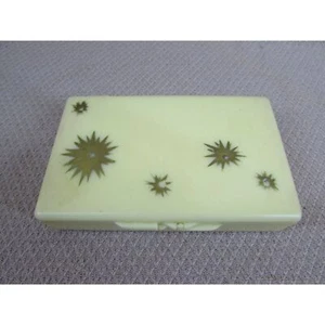 Custodia da viaggio porta tessuto vintage specchio compatto giallo con oro Starbursts - Foto 1 di 11