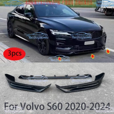 3PCS GLossy black Front Bumper Lip Body Kit Spoiler Fits For Volvo S60 2020-2024 Foto 1 de 4