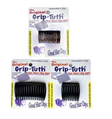 6 Combs x Good Hair Days Grip-Tuth® 1.5" 1.75" 2.75" Black sidecombs Made in USA - Image 1 of 4