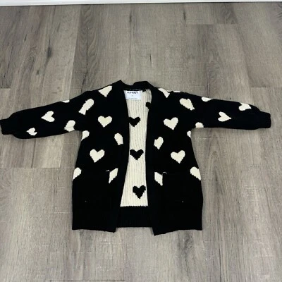 Cárdigan Suéter Corazón Azul Marino Antiguo Niñas Pequeñas 2T San Valentín Negro Crema Algodón Foto 1 de 4