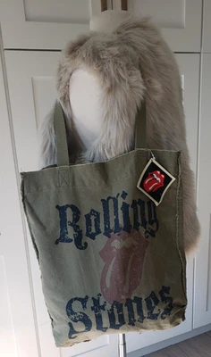 Винтажный Rolling Stones 2007 армия зеленый холст сумка с короткими ручками Y2K группы Merch школьная сумочка - Изображение 1 из 4