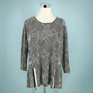 IC by Connie K Size XL Black Geometric Print Zipper Artsy Art To Wear Tunic Top - Picture 1 of 5