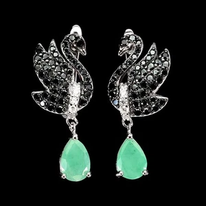 925 Sterling Silver Earrings Pear Emerald 7x5mm Black Spinel Gemstone Jewelry - Picture 1 of 13
