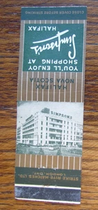 SIMPSON'S DEPARTMENT STORE MATCHBOOK COVER: HALIFAX, NOVA SCOTIA MATCHCOVER -A23 - Picture 1 of 2