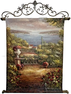 Riesiger handgemalter Öl-Leinwanddruck zum Aufhängen Italien Villen Blumen Toskana 46 Zoll x 36 Zoll - Bild 1 von 17