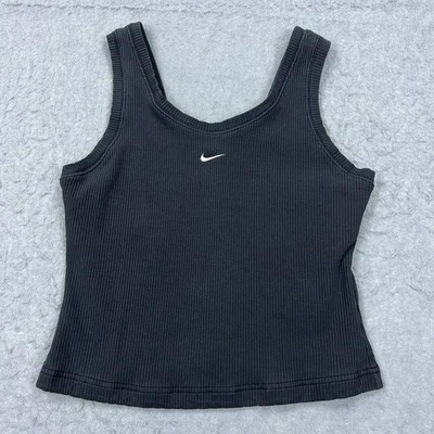 Camiseta sin mangas Nike de colección para mujer grande negra mini centro Swoosh acanalada corta Gorpcore Y2K Foto 1 de 4