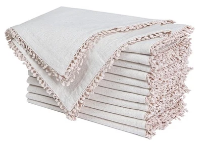 Bedding Craft Linen Cloth Dinner Napkins Set of 12 – 18x18 Natural with Decor... - Image 1 of 4