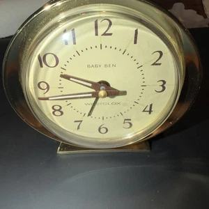 Vintage WESTCLOX BABY BEN Creme Gold Metall Aufziehwecker - Bild 1 von 5